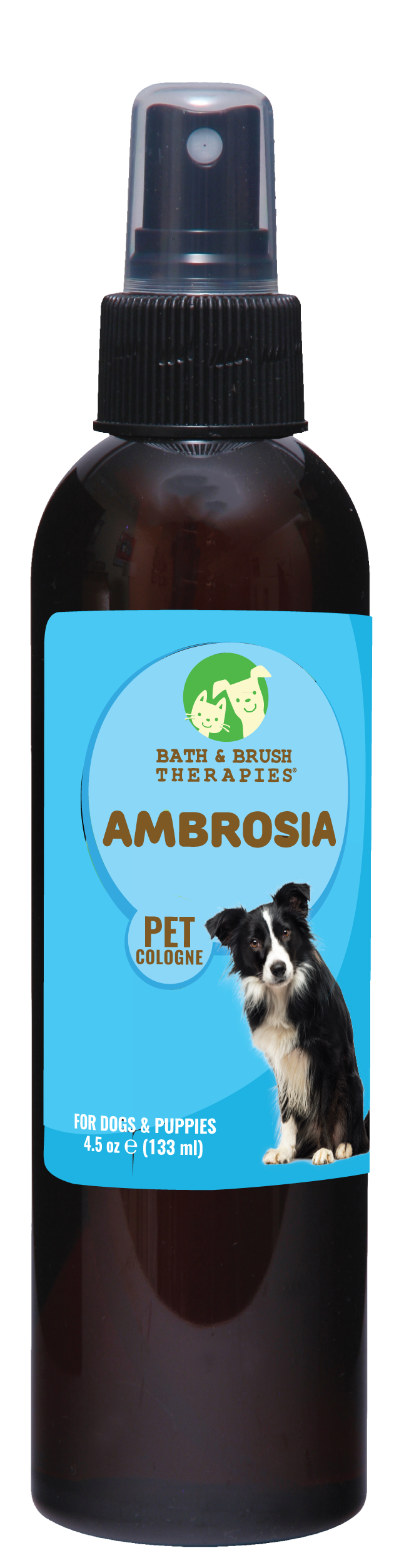 Ambrosia Pet cologne in 4.5 ounce pump spray bottle. 
