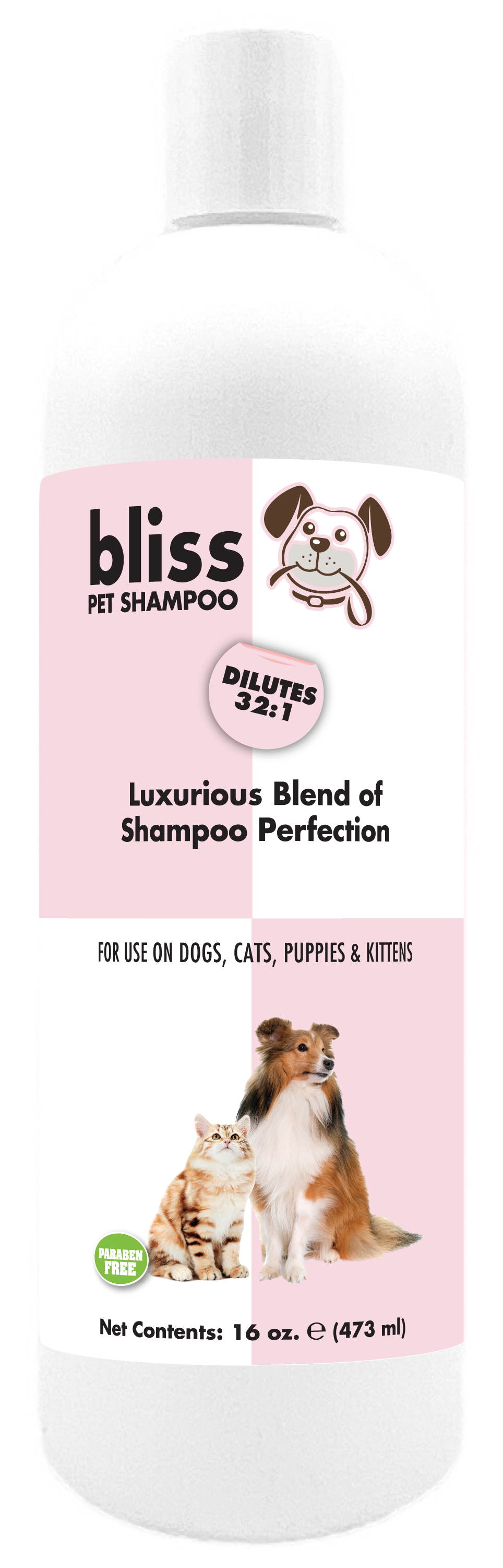 Bliss Pet Shampoo with product instruction and information in 16 ounce bottle. 