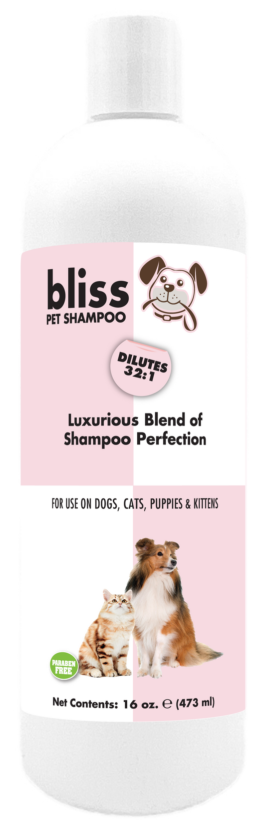 Bliss Pet Shampoo with product instruction and information in 16 ounce bottle. 