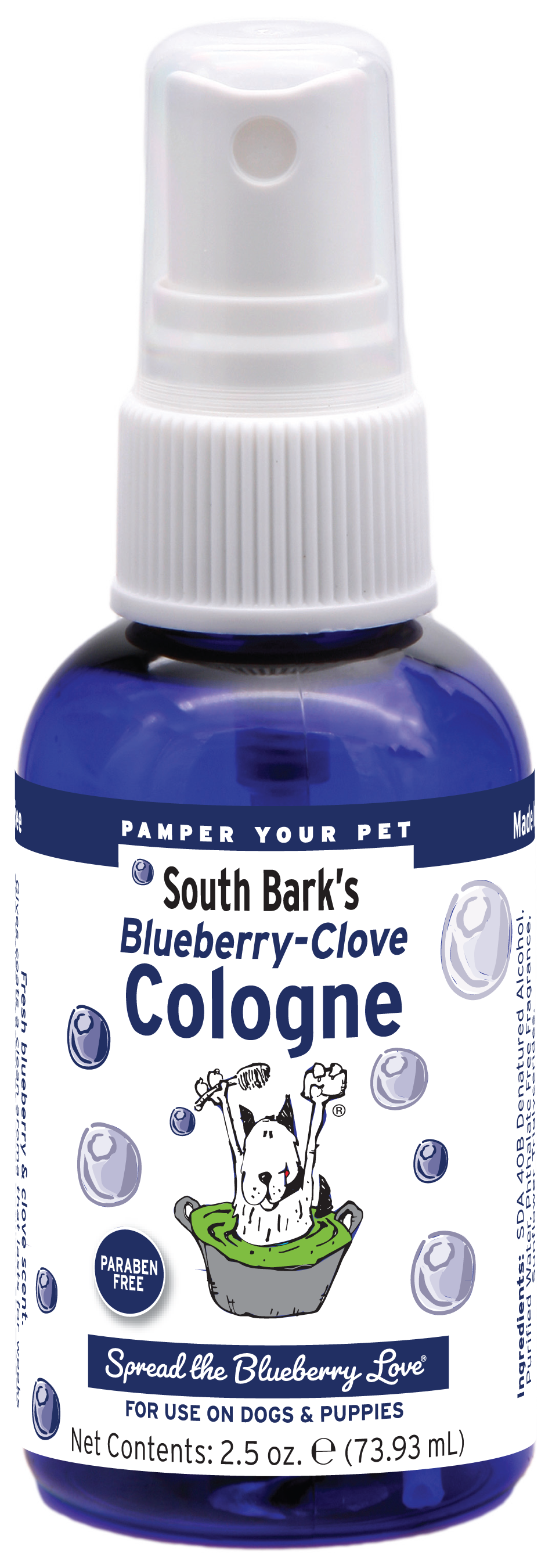 Blueberry Clove Cologne in 2.5 ounce pump spray bottle. 
