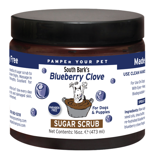 Blueberry Clove Sugar Scrub in 16 ounce container. 