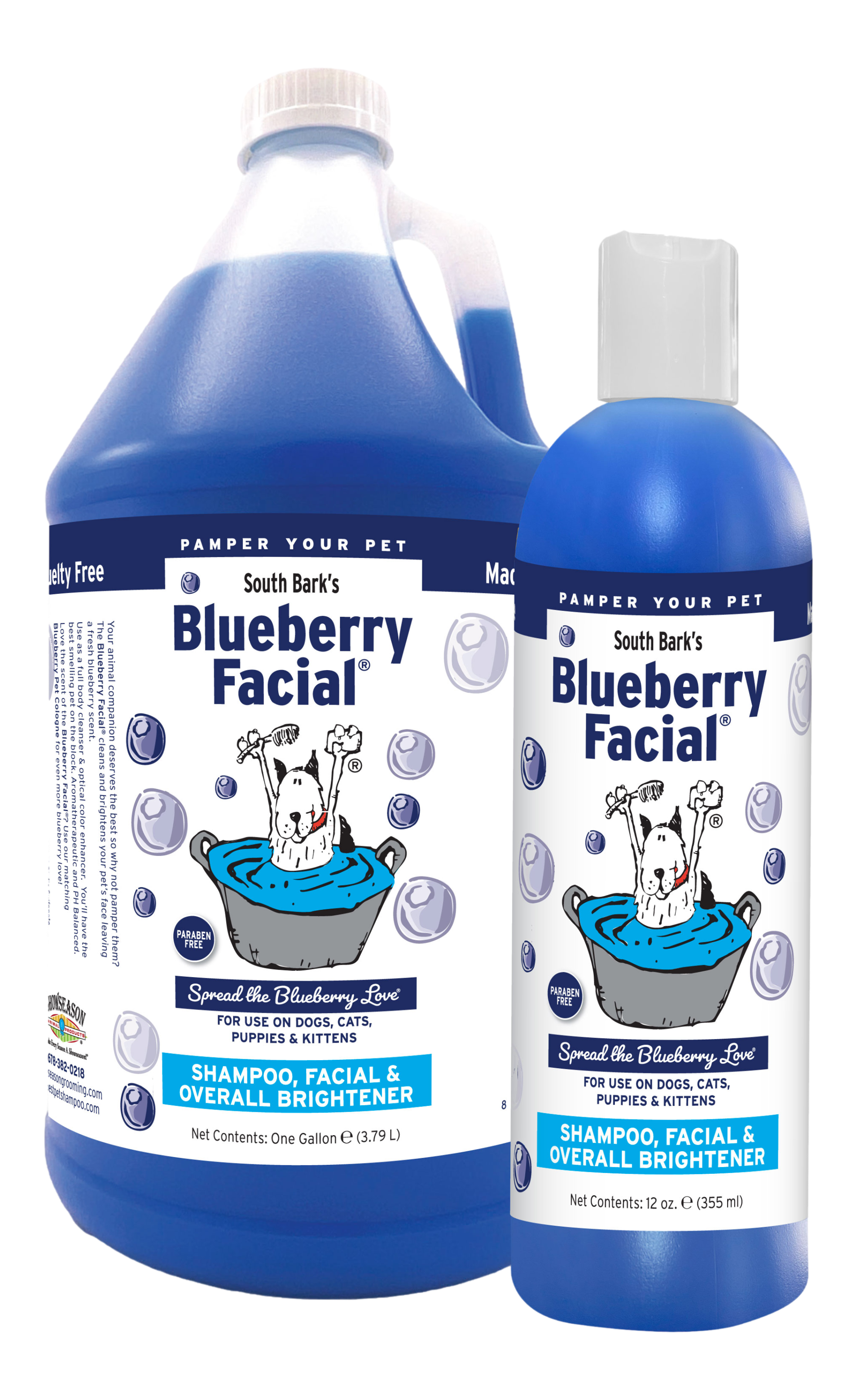 South Bark's Blueberry Facial in 1 gallon and 12 ounce bottle. 