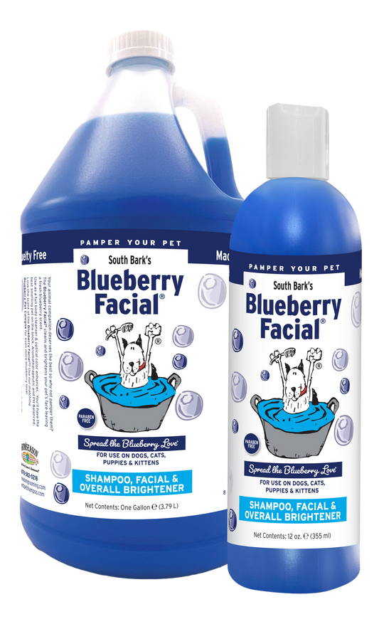 South Bark's Blueberry Facial in 1 gallon and 12 ounce bottle. 