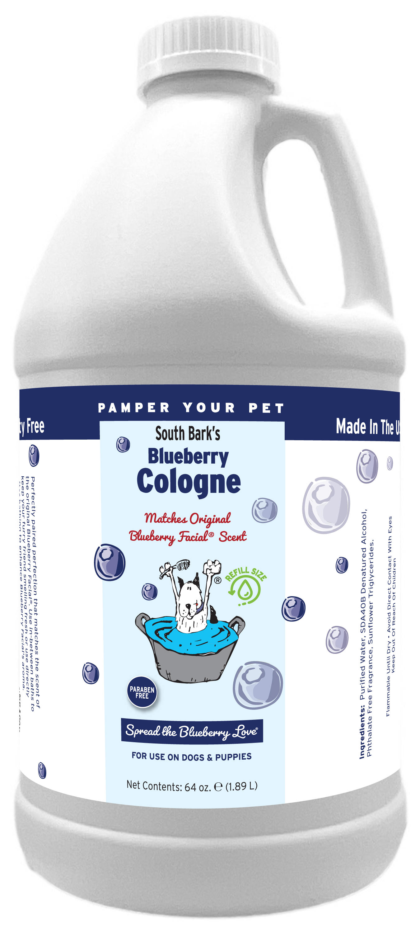 Blueberry Clove Pet Cologne in Half Gallon bottle. 