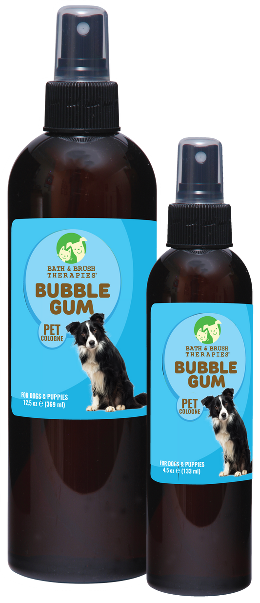 Bubble Gum Pet Cologne in 12.5 and 4.5 ounce pump spray bottle. 