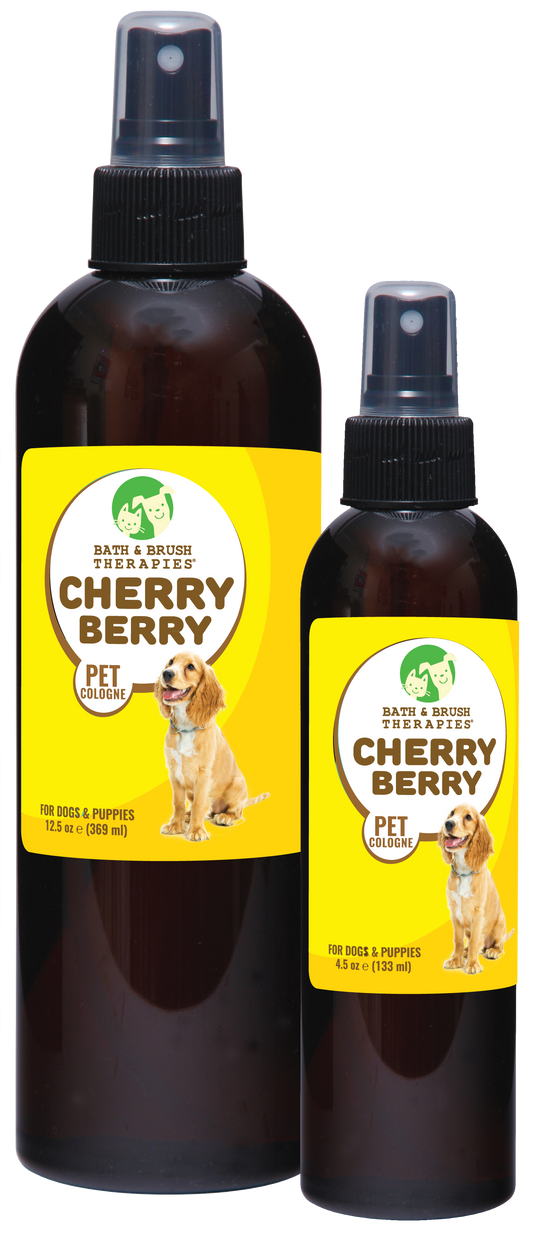 Cherry Berry Pet Cologne in 12.5 and 4.5 ounce pump spray bottles. 