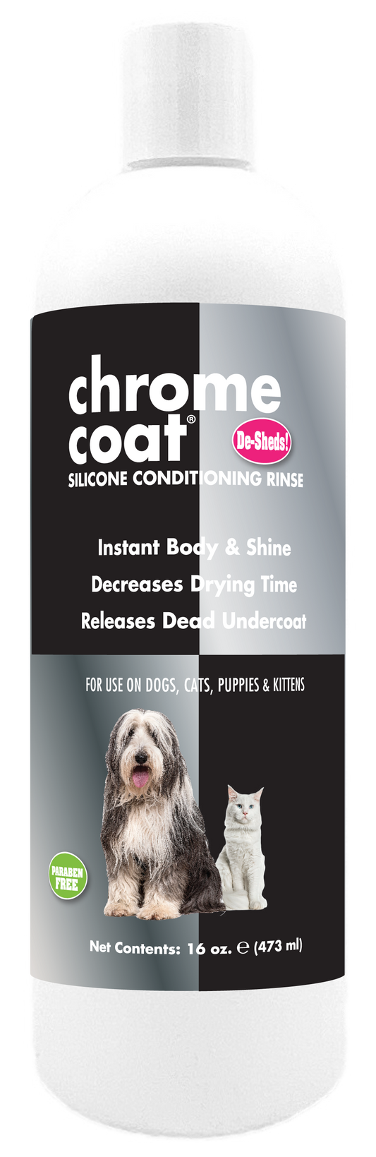 Chrome Coat Silicone Conditioning Rinse with product information and instructions in a 16 ounce bottle. 