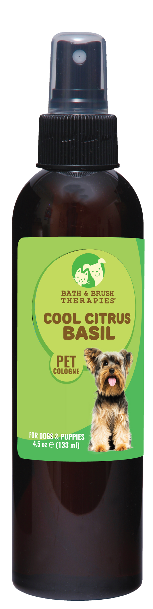 Cool Citrus Basil Pet Cologne in 4.5 ounce pump spray bottle. 
