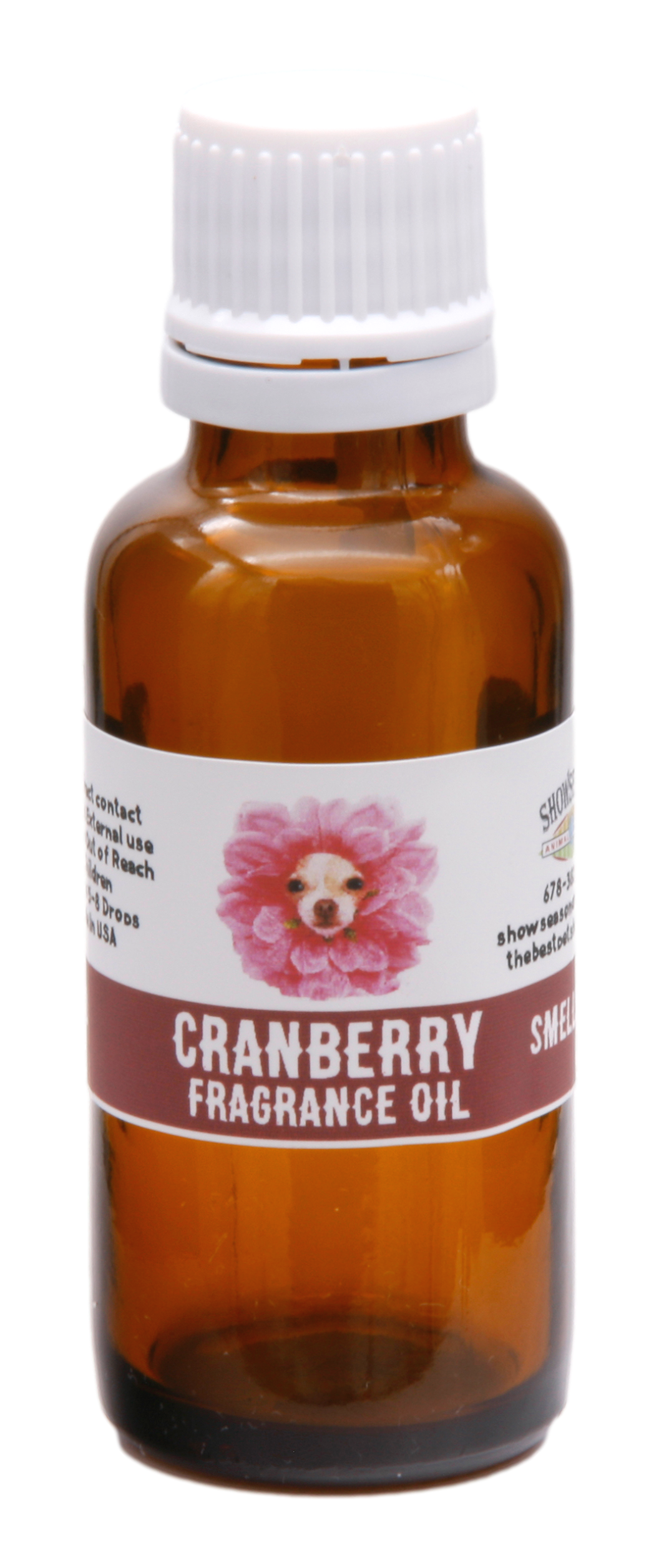 Cranberry Fragrance Oil in 30 ml brown bottle with instructions. 