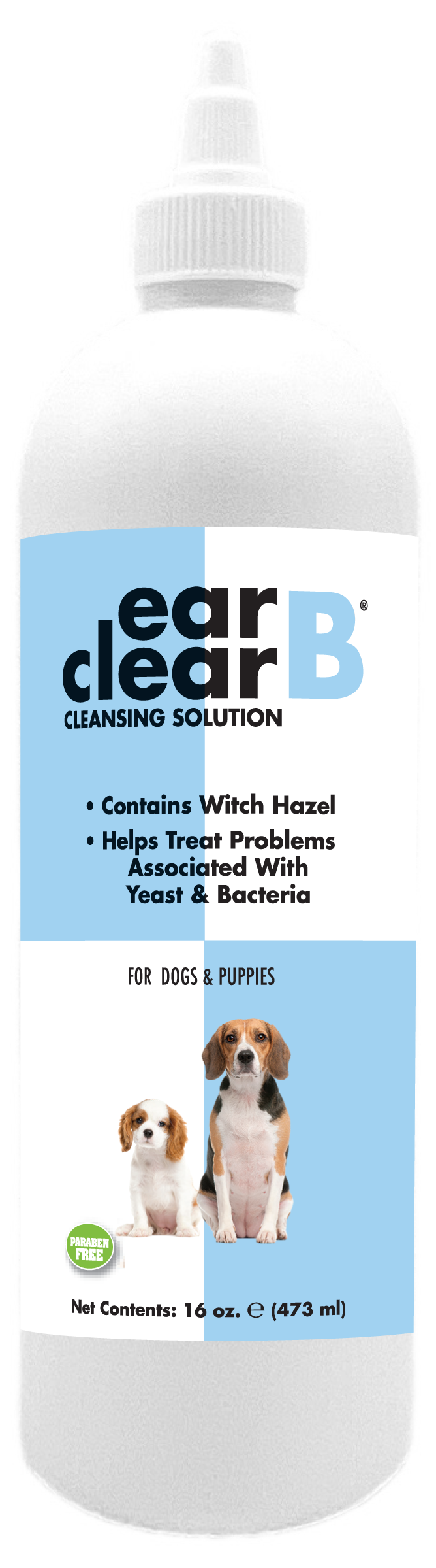 Ear B Clean Cleansing Solution with product information and instructions in a 16 ounce bottle. 