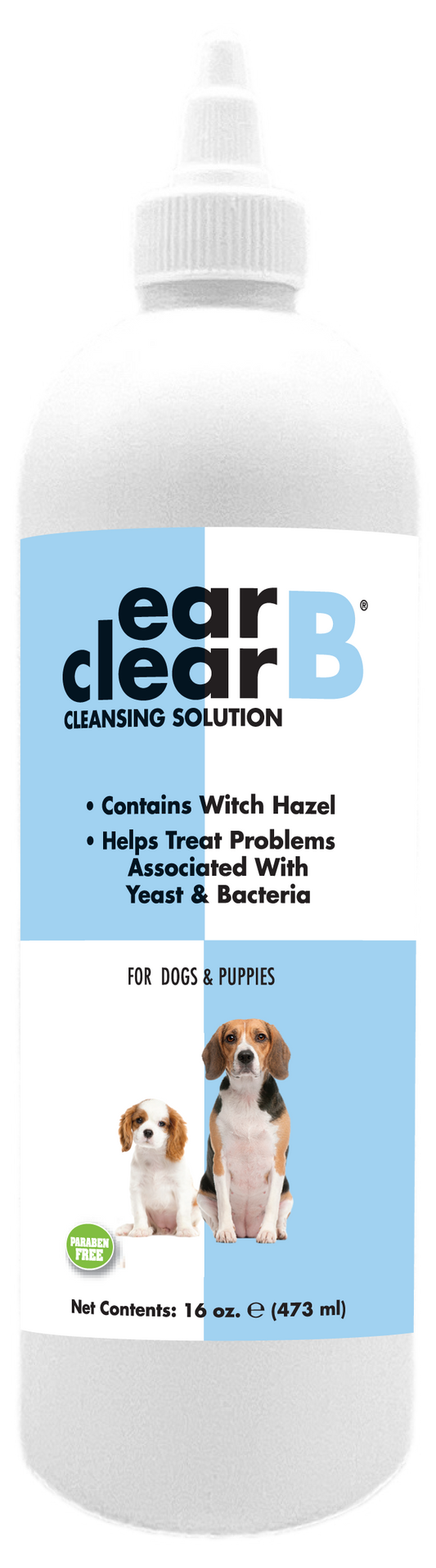 Ear B Clean Cleansing Solution with product information and instructions in a 16 ounce bottle. 