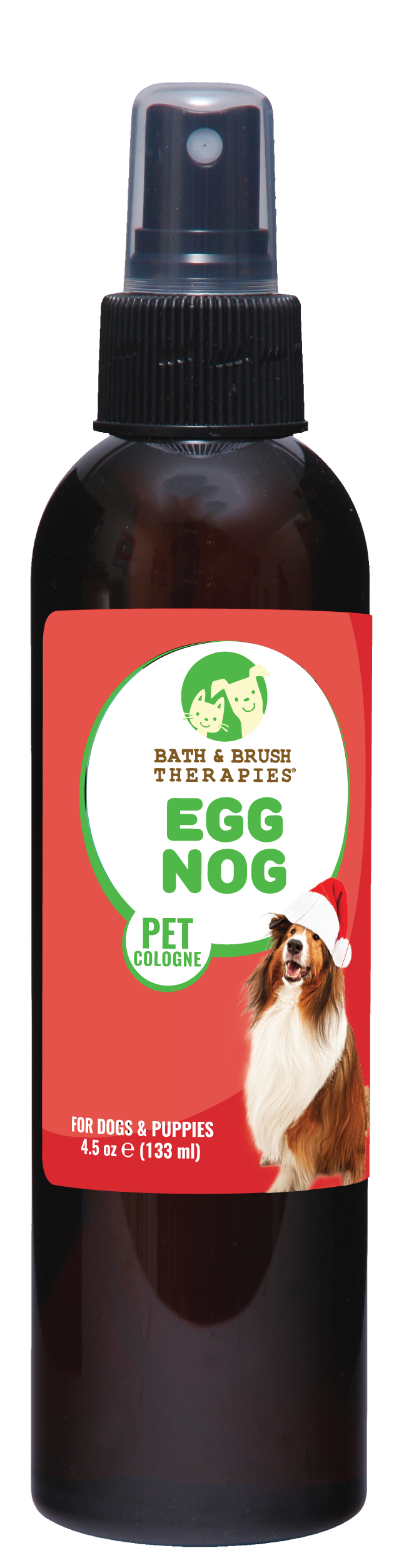 Egg Nog Pet Cologne in 4.5 ounce pump spray bottle. 