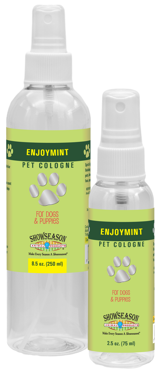 Enjoymint Pet Cologne in 8.5 and 2.5 ounce pump spray bottle. 