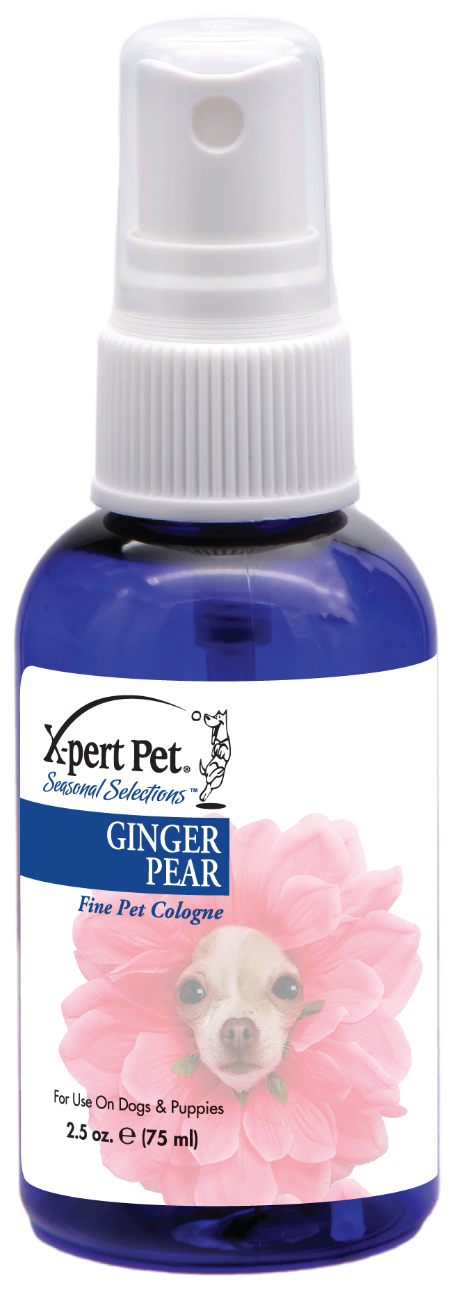 Xpert Pet Seasonal Selections Ginger Pear Fine Pet Cologne in an 2.5 ounce pump spray bottle. 