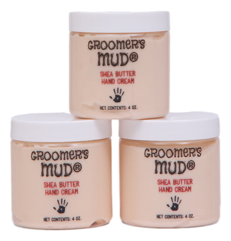 Groomer's Mud Shea Butter Hand cream in 3 4 ounce containers.