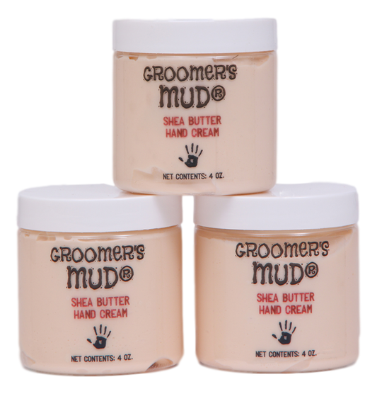 Groomer's Mud Shea Butter Hand cream in 3 4 ounce containers.