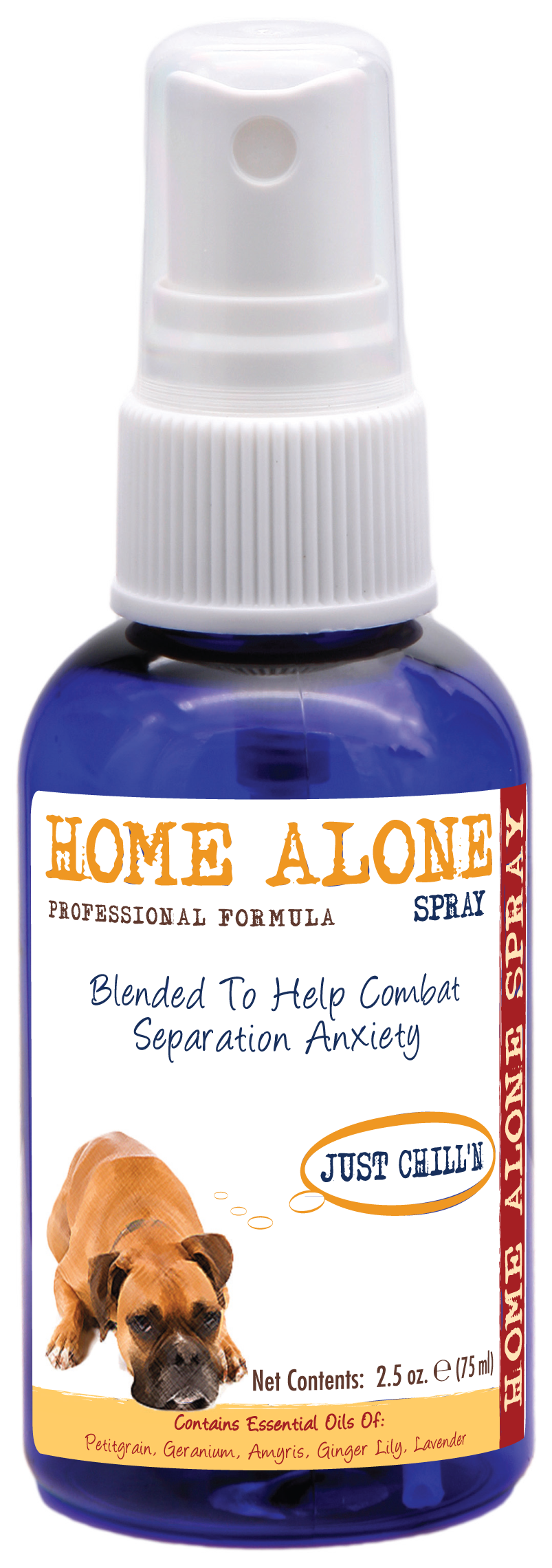 Home alone professional Separation anxiety spray in 2.5 ounce pump spray bottle. 