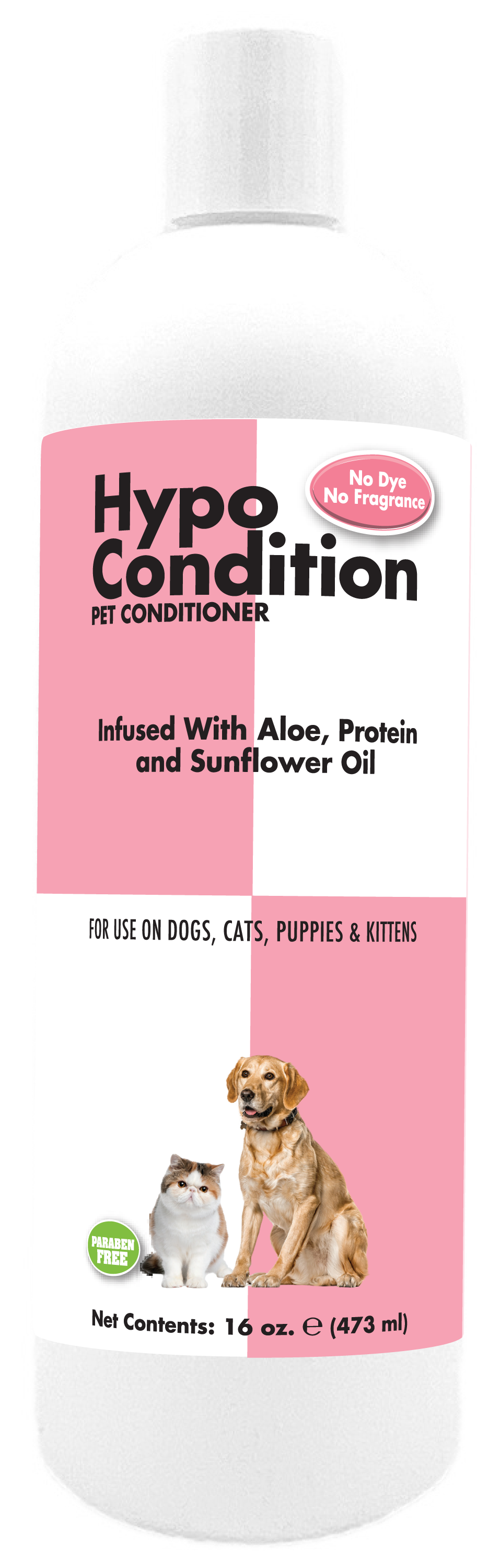 Hypo Condition Pet Conditioner with product information in 16 ounce bottle. 