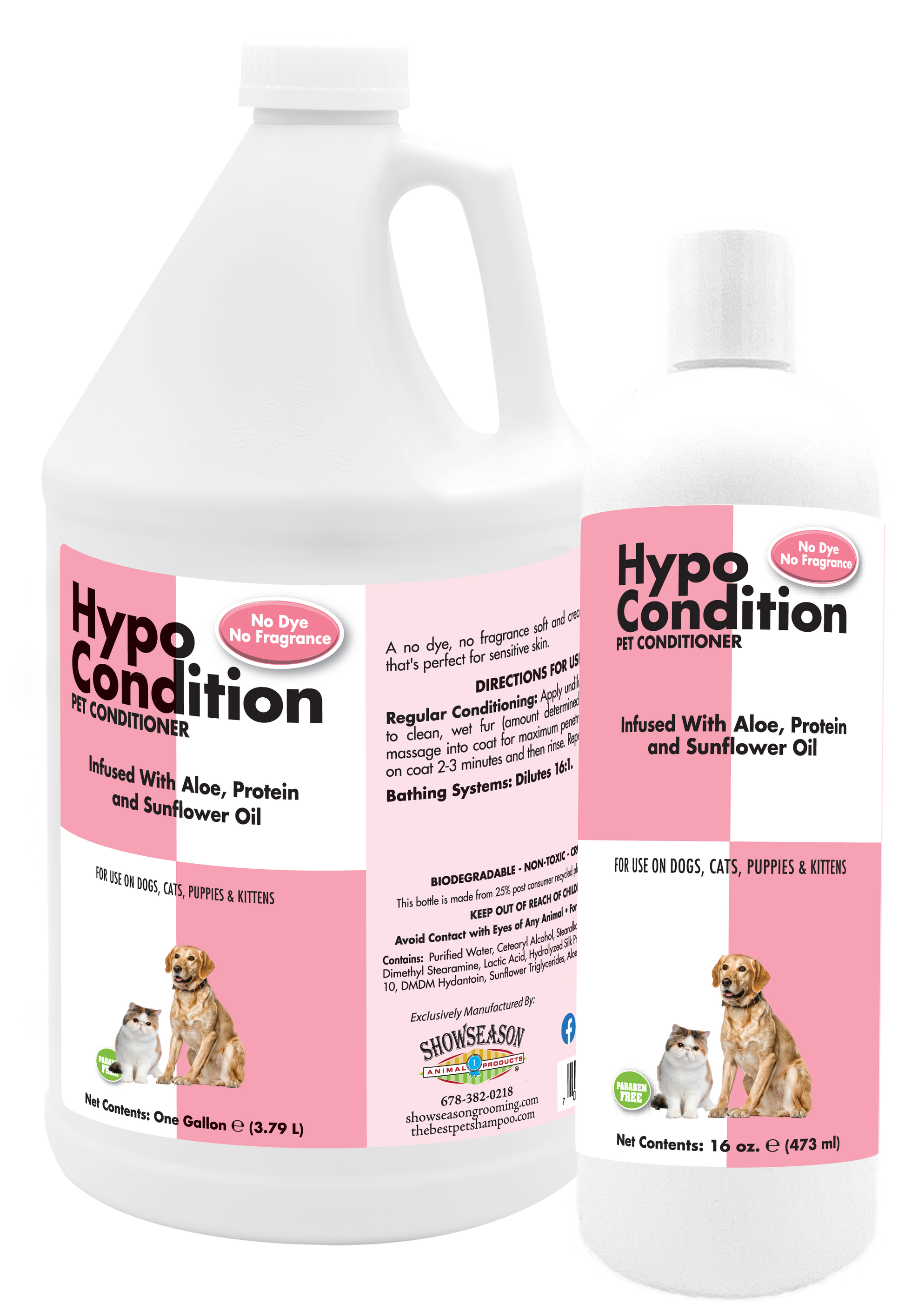 Hypo Condition Pet Conditioner with product information in 1 gallon and 16 ounce. 