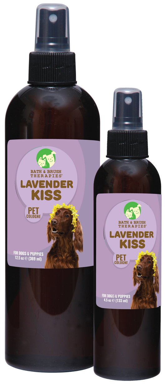 Lavender Kiss by Bath and Brush therapies Pet Cologne in 12.5 and 4.5 bottles. 