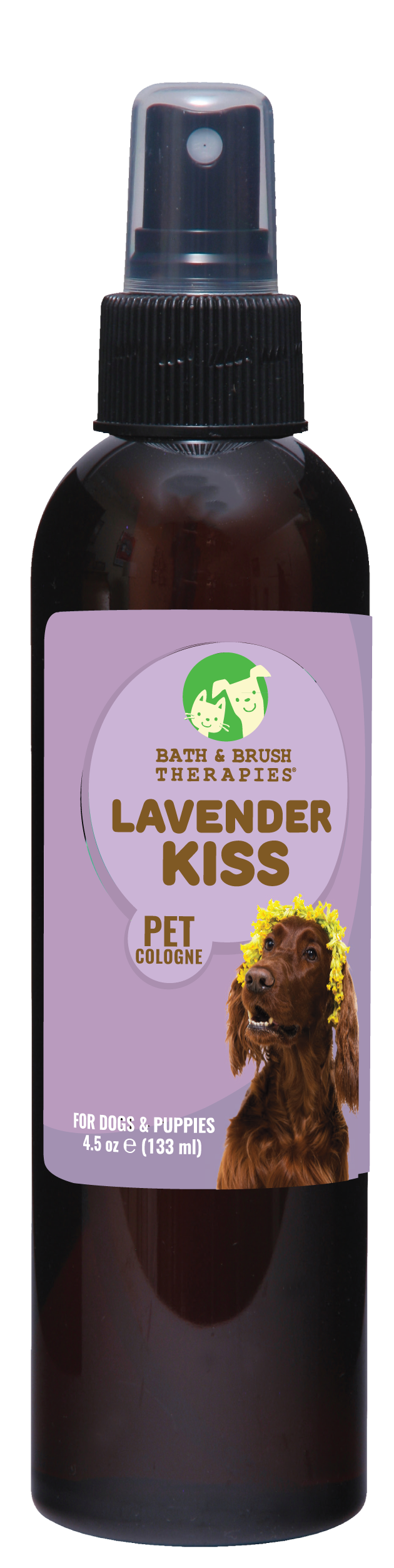 Lavender Kiss by Bath and Brush therapies Pet Cologne in 4.5 pump spray bottle. 