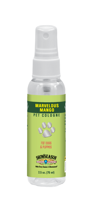Marvelous Mango Pet Cologne in 2.5 ounce pump spray bottle. 