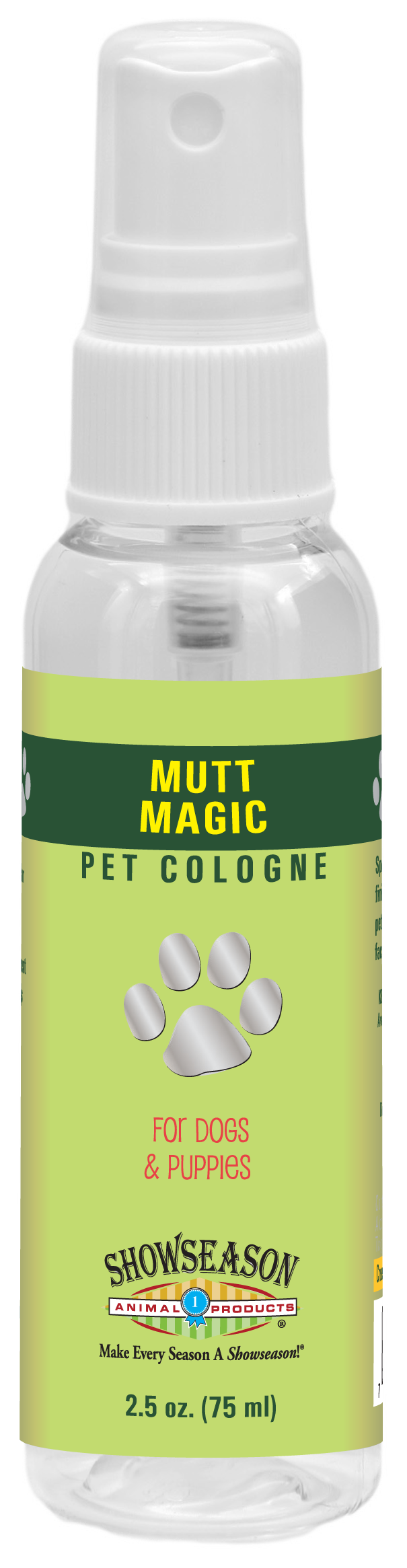 Mutt Magic Pet Cologne 2.5 ounce pump spray bottle. 