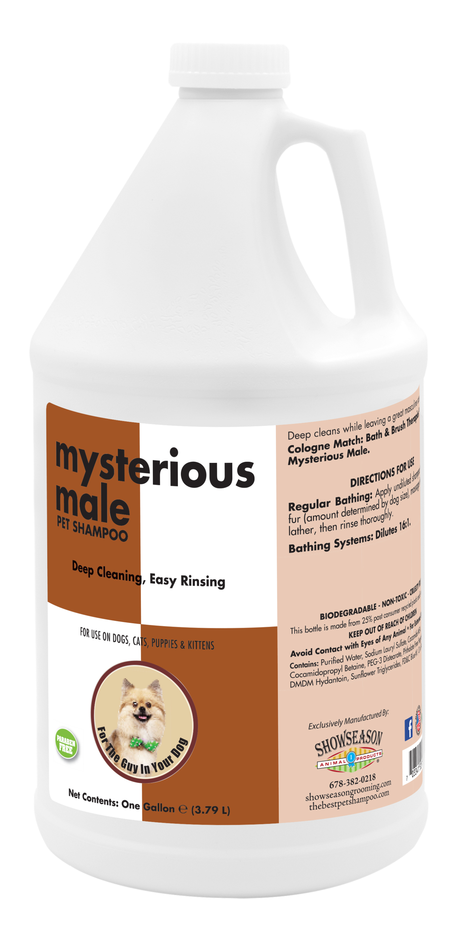 Mysterious Male Pet Shampoo with instructions in 1 gallon bottle. 
