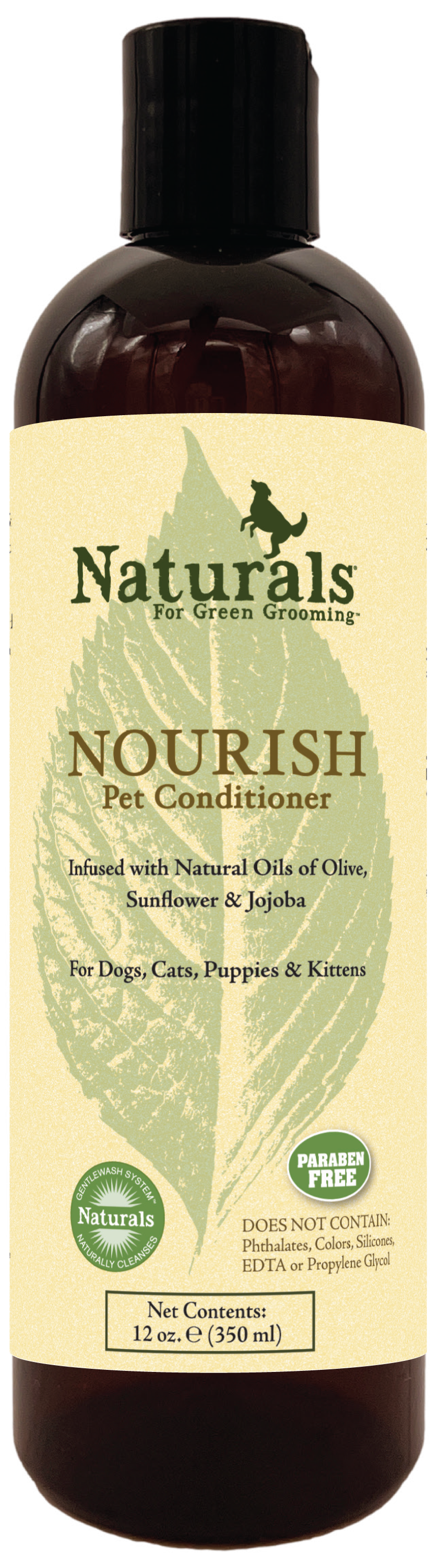 Naturals for green grooming Nourish pet conditioner in 12 ounce bottle. 