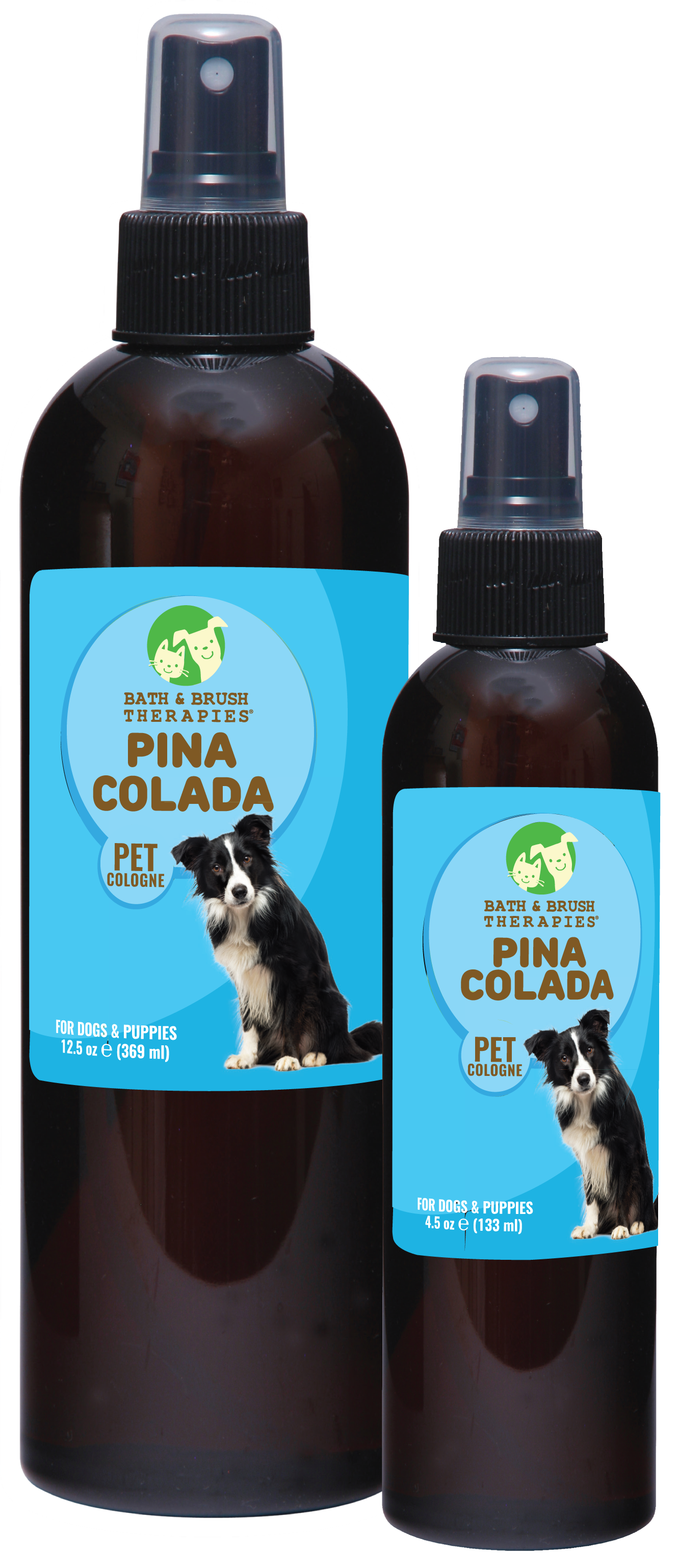Bath and Brush Therapies Pina Colada Pet Cologne 12.5 and 4.5 ounce pump bottle. 