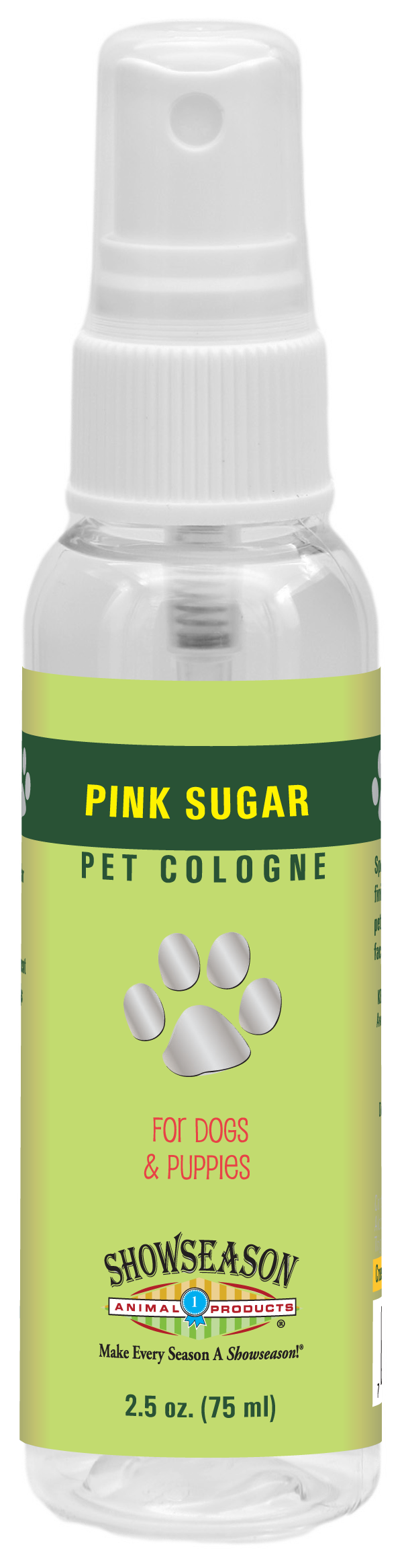 Pink sugar pet cologne in 2.5 ounce pump spray bottle. 