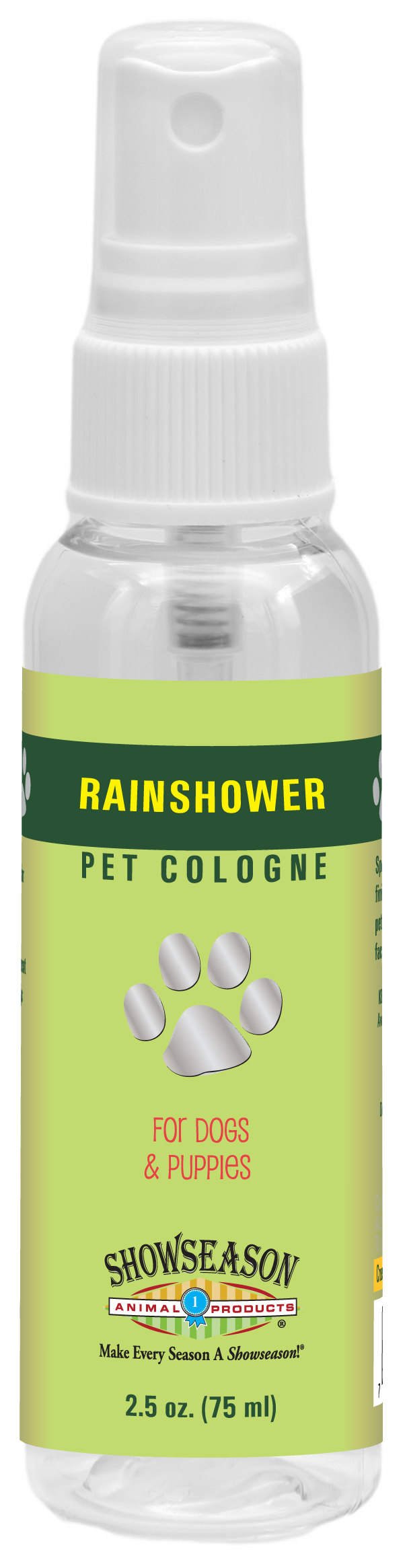 Showseason Rain Shower Pet Cologne in a 2.5 ounce spray bottle. 