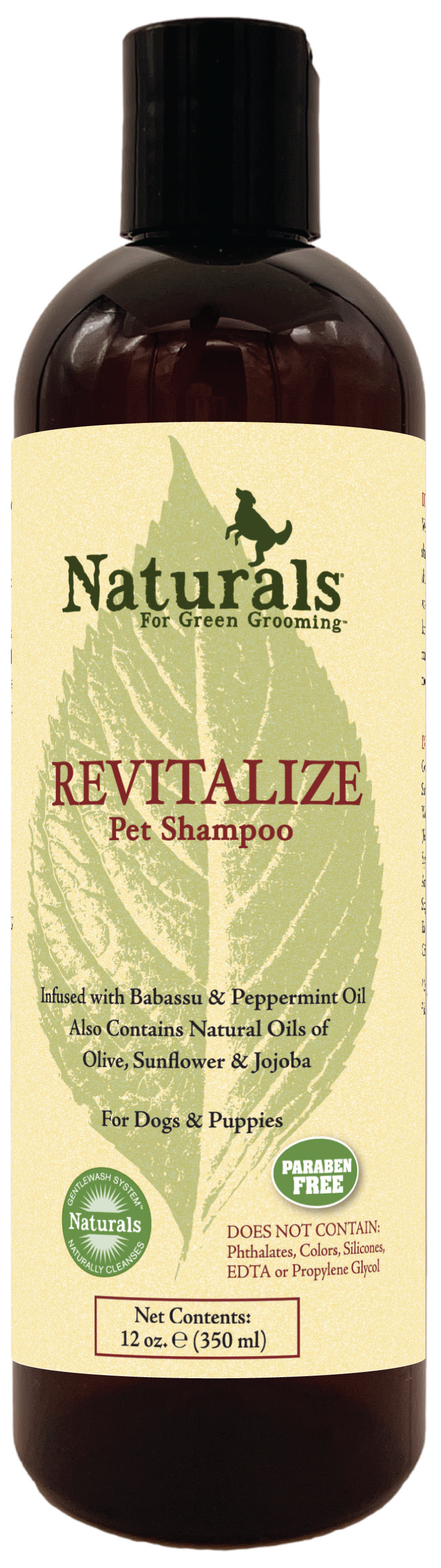 Revitalize Pet Shampoo in a 12 ounce brown bottle. 