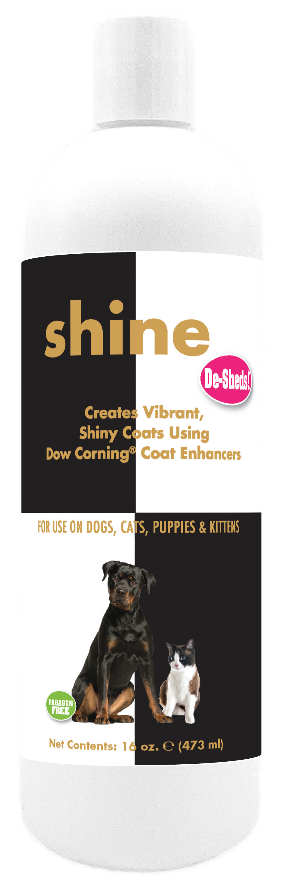 Shine Deshed Shampoo in a 16 ounce bottle. 