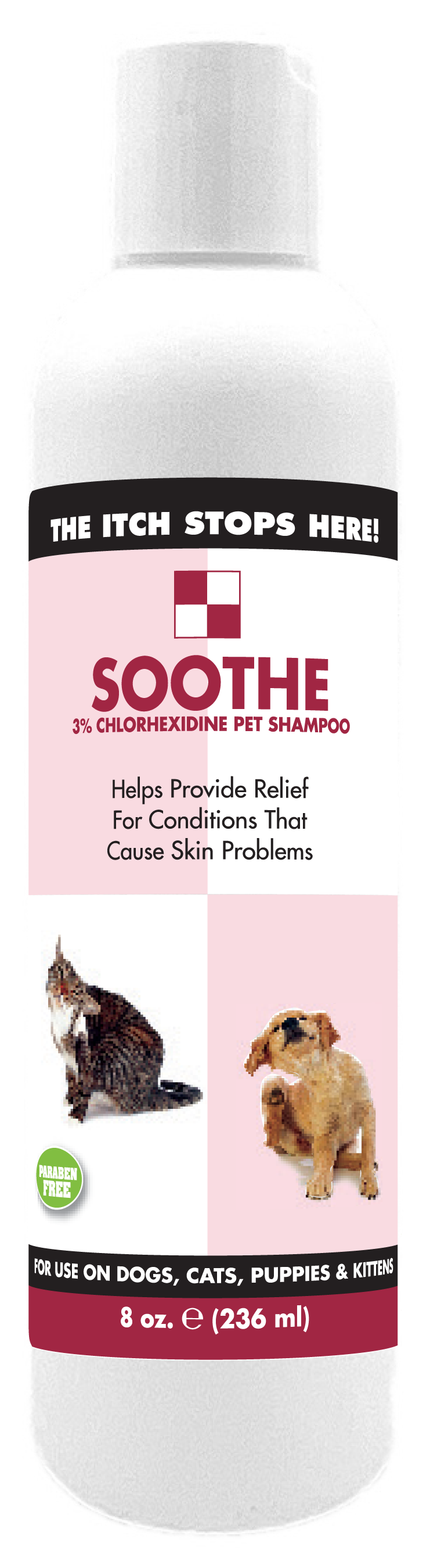 Soothe Pet Shampoo in 8 ounce bottle. 
