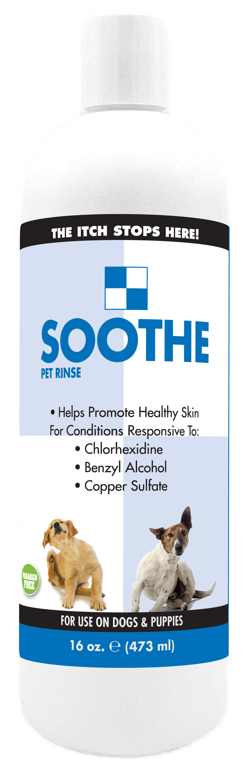 Soothe pet rinse conditioner in 16 ounce bottle. 