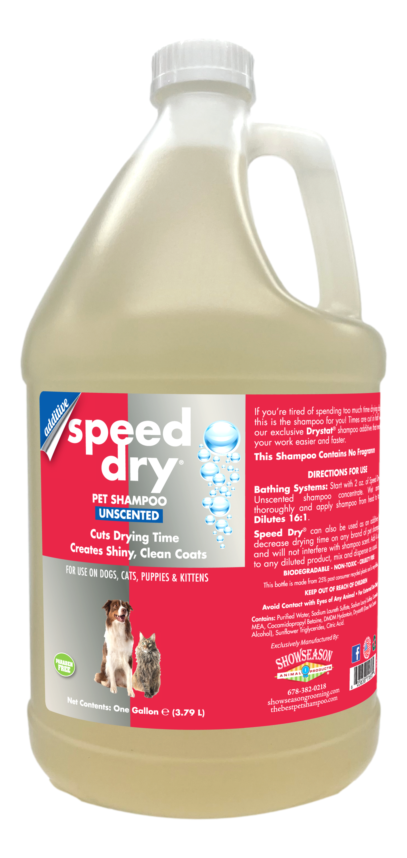 Unscented Speed Dry Pet Shampoo in 1 gallon bottle.