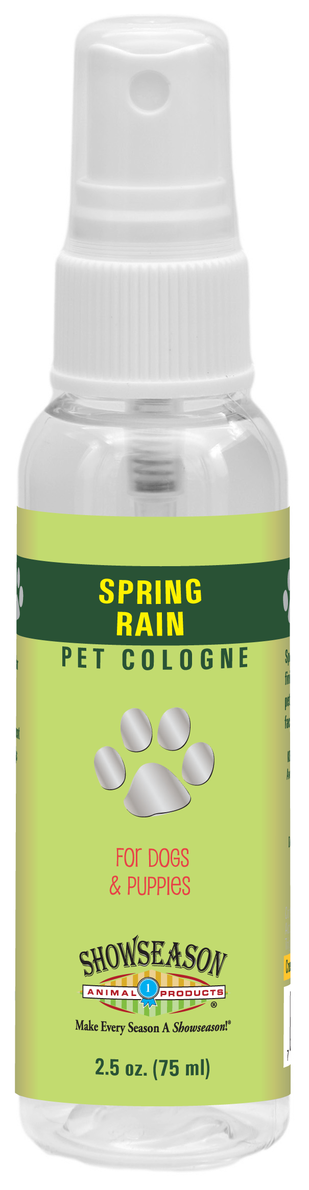 Showseason Spring Rain Pet Cologne in 2.5 ounce spray bottle.