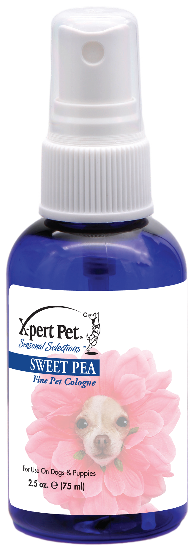 X-Pert Pet Seasonal Selections Sweet Pea Scent Fine Pet Cologne in 2.5 oz spray bottle.