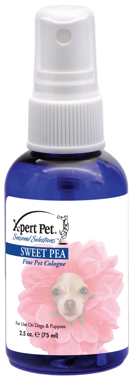 X-Pert Pet Seasonal Selections Sweet Pea Scent Fine Pet Cologne in 2.5 oz spray bottle.