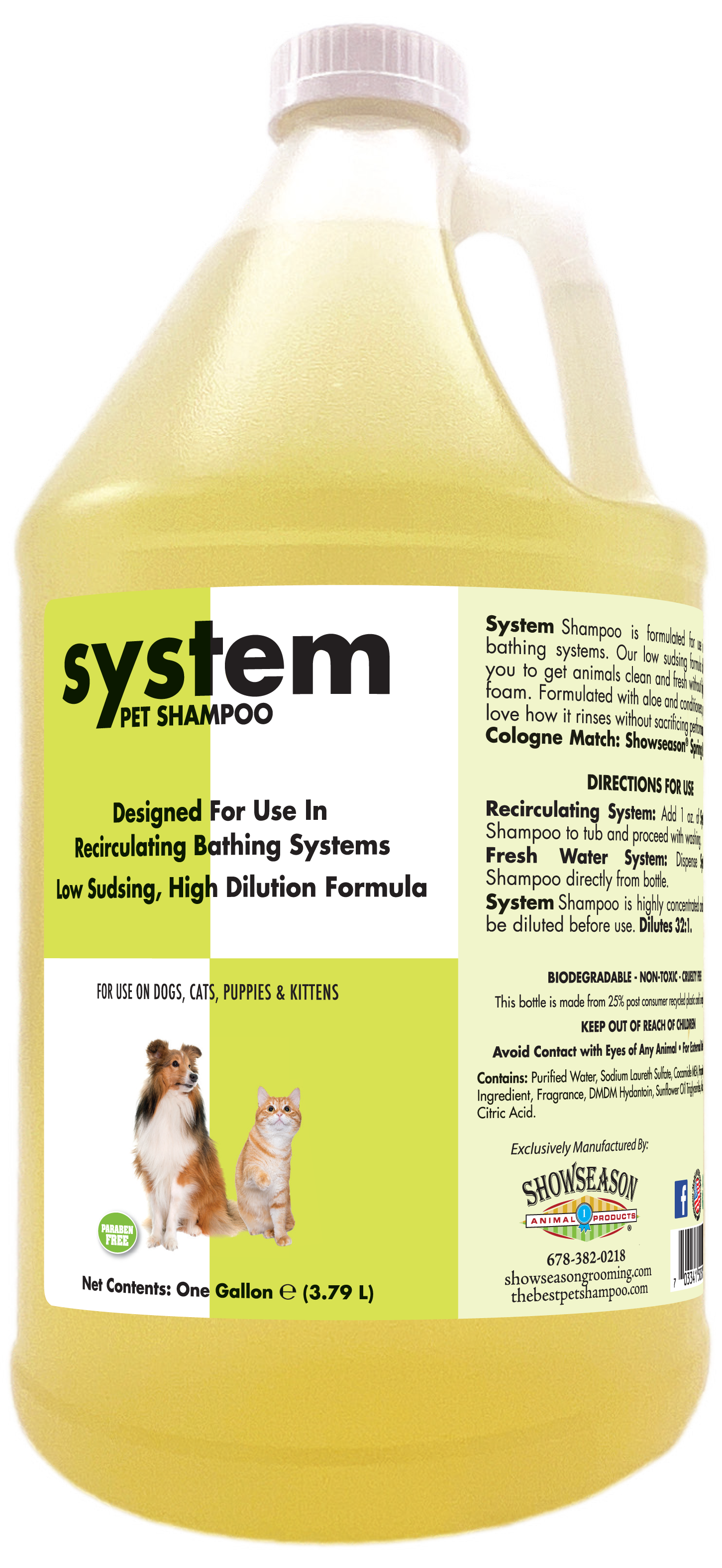 Showseason System Pet Shampoo in 1 gallon bottle.
