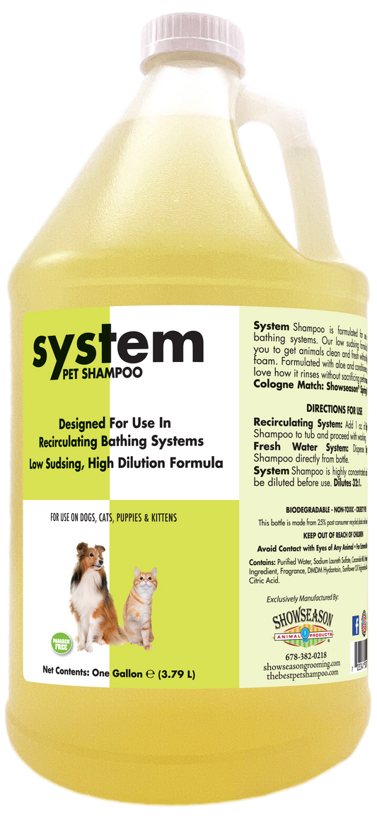 Showseason System Pet Shampoo in 1 gallon bottle.