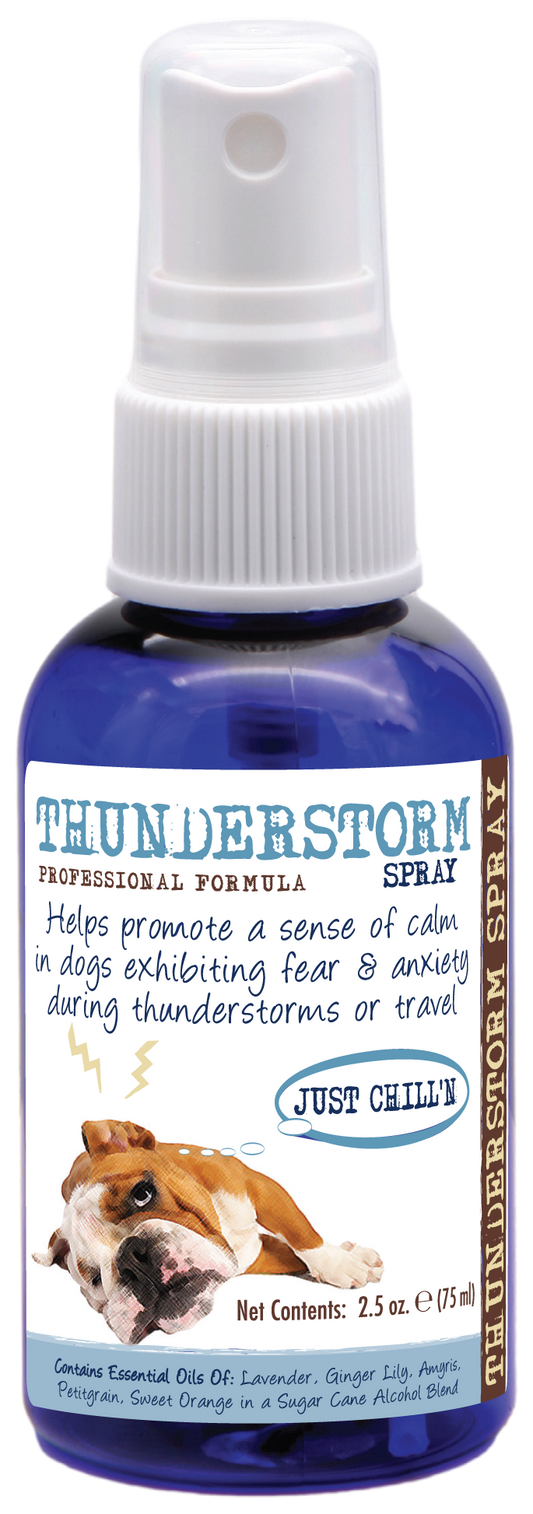 Thunderstorm Calming Spray in 2.5 ounce spray bottle. 