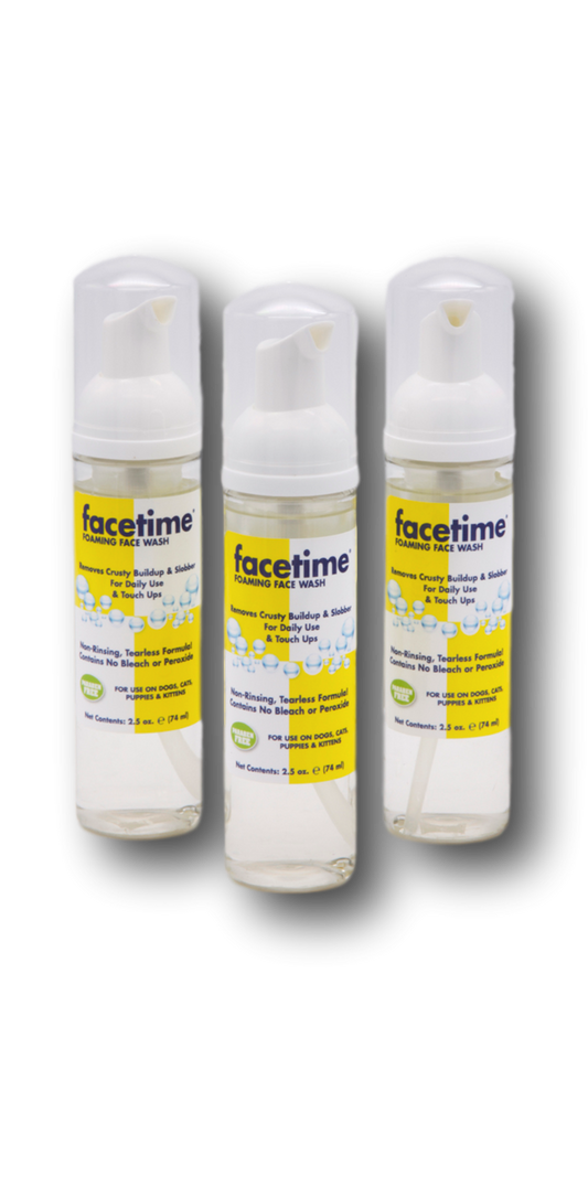 Facetime Foaming Face Wash with product information and instructions in a 3 pack of 2.5 ounce bottles. 