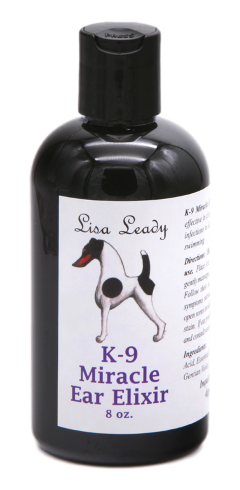 K-9 Miracle Ear Elixir with product information in 8 ounce bottle. 